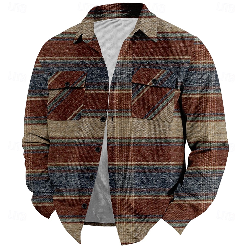 Hombre Geométrico Ajedrez Chaqueta tipo camisa Sobrecamisa Manga Larga Casual Casual Otoño Invierno Cuello Vuelto Abotonar Rojo 2026 - $40.99 –P1