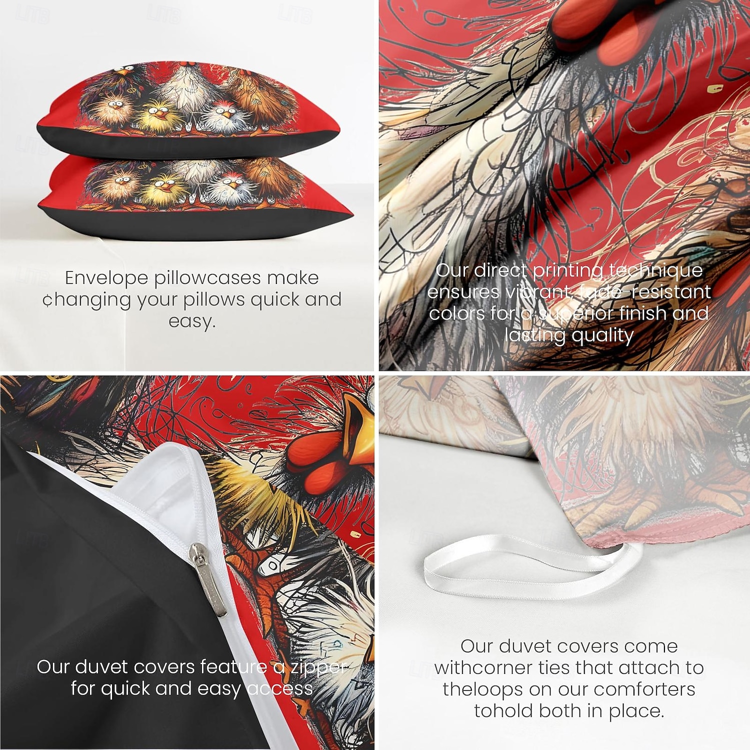 Rooster Funny Duvet Cover Set 100% Cotton Soft and Comfortable Bedding Set with Fun Rooster Print Cozy and Stylish Perfect for Bedroom Decor Easy Care and Machine Washable 2025 - $60.99 –P13