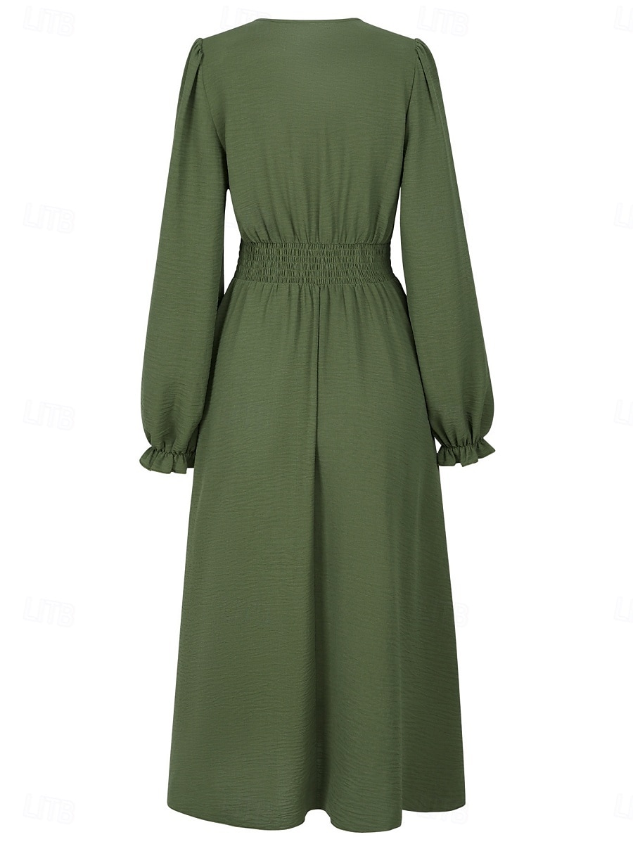 Damen Midikleid Casual kleid A Linie Kleid Stilvoll Basic Brautkleider schlicht Urlaub Täglich Regular Fit Glatt Langarm V Ausschnitt Schwarz Armeegrün Sommer Frühling 2025 - $38.99 –P4