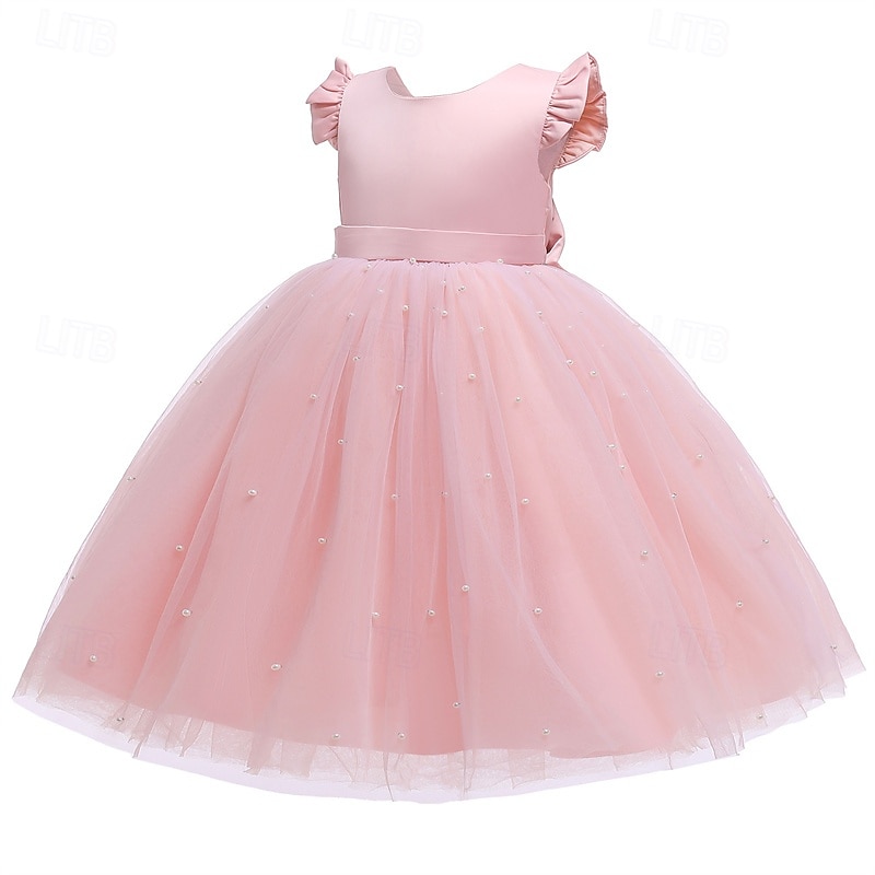 Bloemenmeisjesjurk kinderen Voor meisjes Prinses jurk Prestatie Bruiloft Feest Elegant Mooi Netstof Effen Kleur Mouwloos Strakke ronde hals Lichtgeel Licht Roze 4 jaar + 2025 - $30.99 –P19