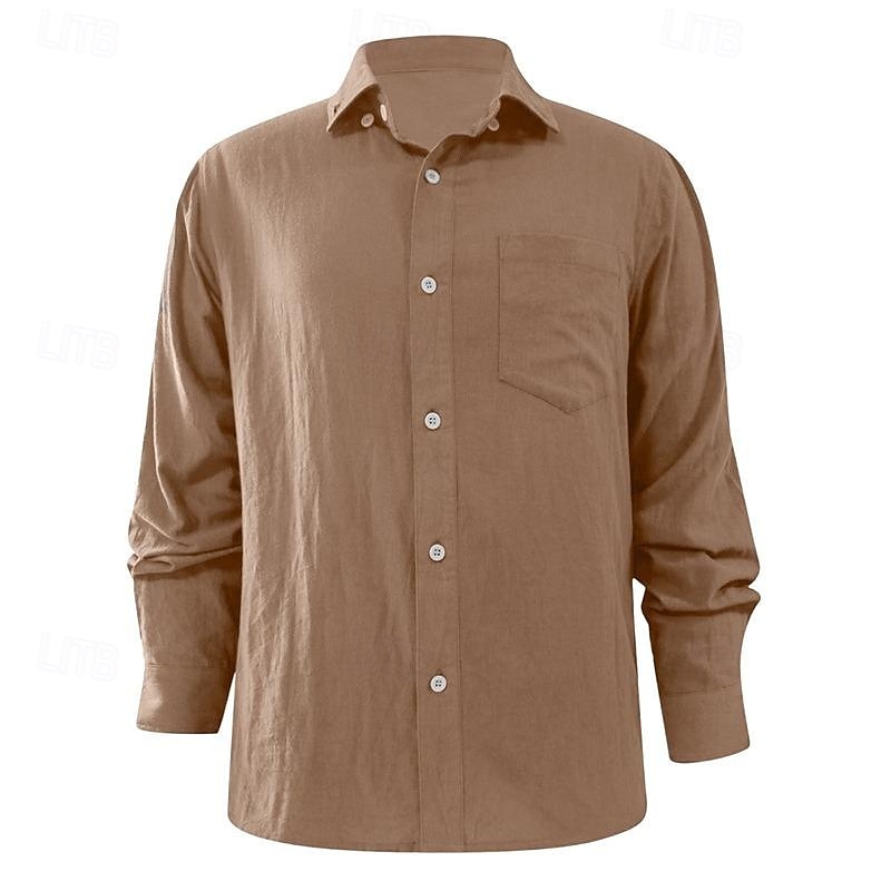 Per uomo Camicia camicia di lino Camicia estiva Camicia da spiaggia Tinta unica Esterno Da mare Nero Verde Cachi Grigio Manica lunga Collo ripiegabile Primavera & Autunno Abbigliamento Bottone giù del 2025 a $7.39 –P6