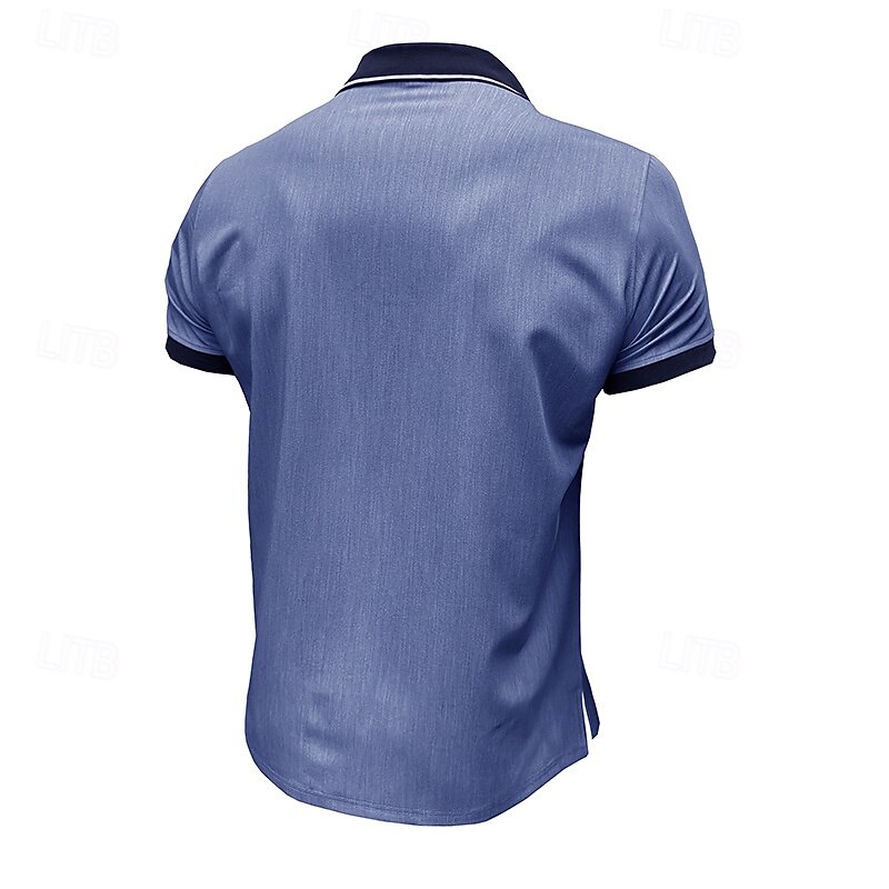 Bărbați Tricouri polo Camasa de blugi Casual Stradă Rever Guler polo cu nervuri Manșon scurt De Bază Modern Simplu Buzunar Bloc de Culoare Vară Primăvară Fit regulat Albastru piscină Negru 2026 - $29.99 –P3