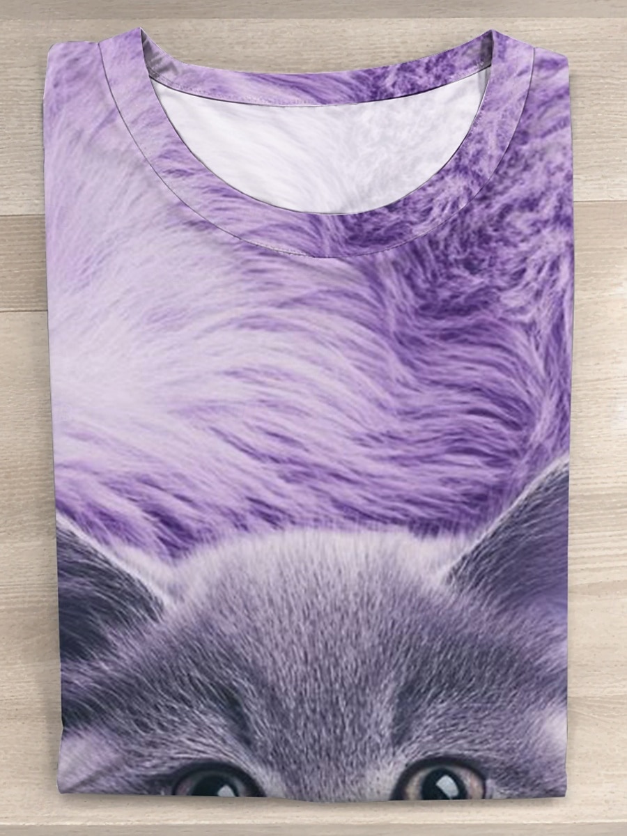 Femme T shirt Chat Mode Moderne Décontractées manche longue Col Ras du Cou Hauts réguliers du quotidien Fin de semaine Imprimer Violet Automne Hiver de 2025 ? $27.99 –P3