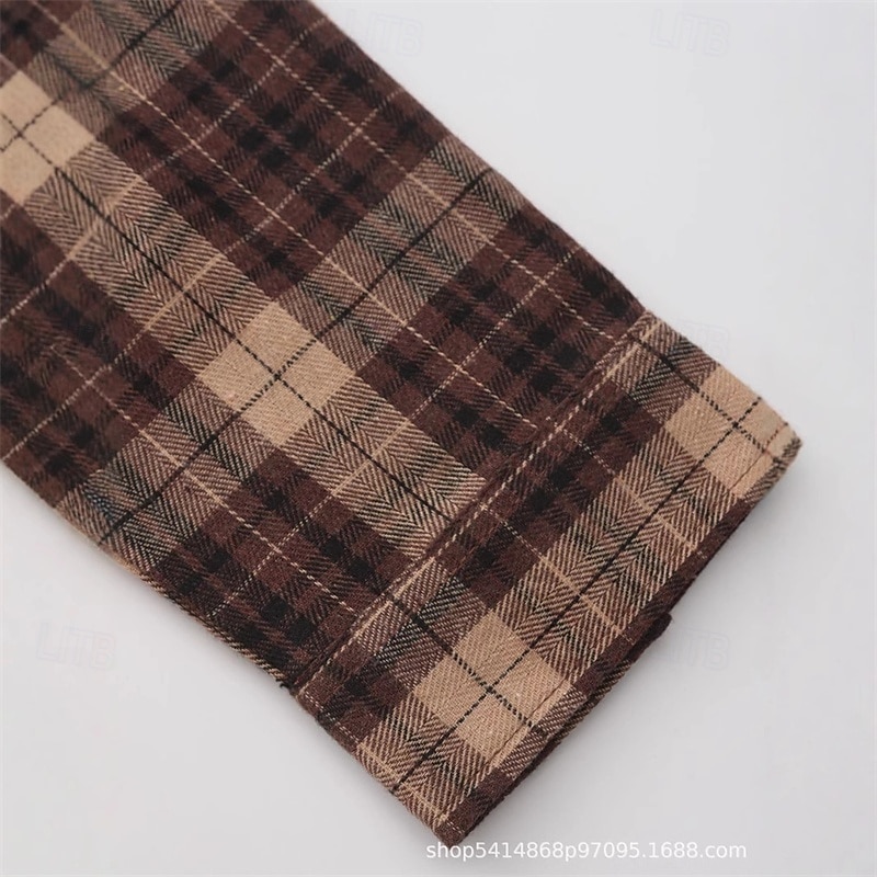 Herren Hemd Sommerhemd Freizeithemd Strandhemd Knopfhemd Karierte Hemden Kaffee Langarm Karomuster Revers Urlaub Hawaiianisch Button-Down Bekleidung Mode Lässig Bequem 2025 - $25.99 –P5