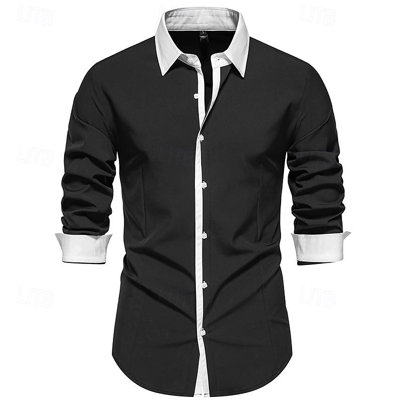 Herren Hemd Oberhemd Knopfhemd Farbblock Hochzeit Party Schwarz Weiß Marineblau Blau Langarm Kargen Frühling & Herbst Bekleidung 2025 - $28.99 –P7