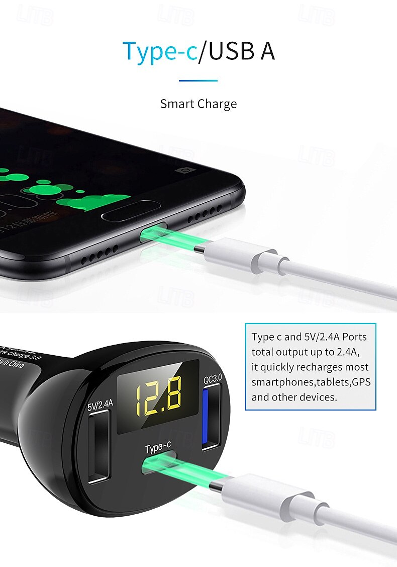 Автомобильное зарядное устройство usb c с поддержкой двух usb и type-c QC3.0 для бытовой электроники, автомобильное зарядное устройство 2025 - $26.99 –P2