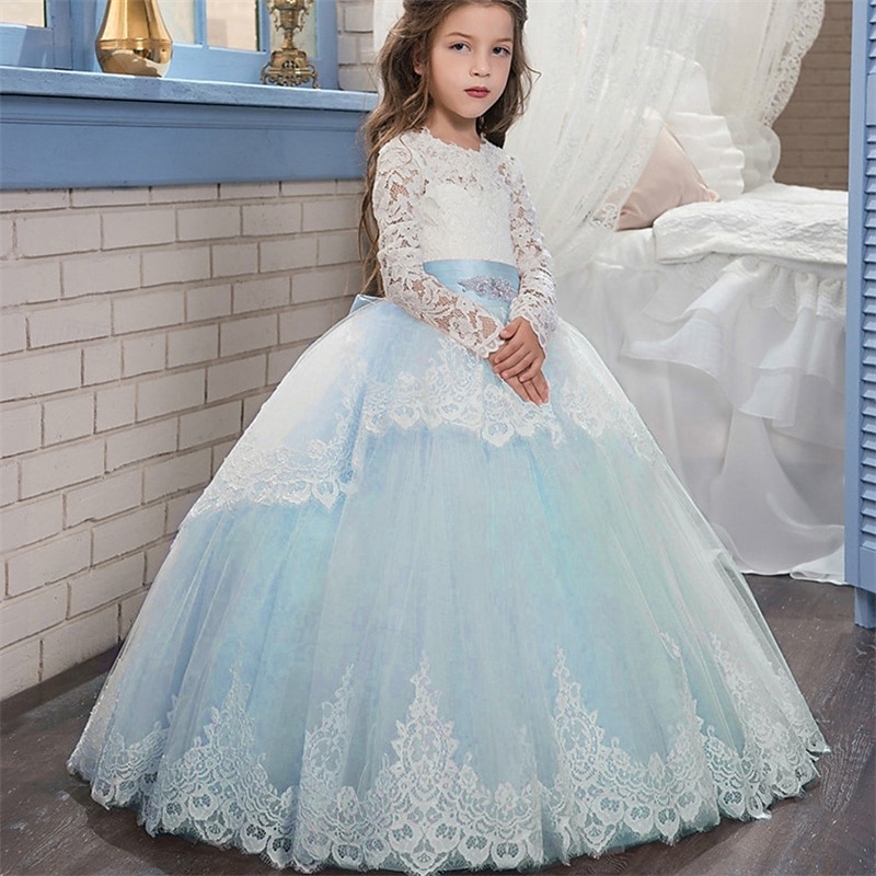 Blumenmädchenkleid Kinder Mädchen Prinzessinenkleid Leistung Hochzeit Party Elegant Schön Gitter Feste Farbe Langarm Rundhalsausschnitt Hellgelb Hellrosa 4 Jahre + 2025 - $78.99 –P11