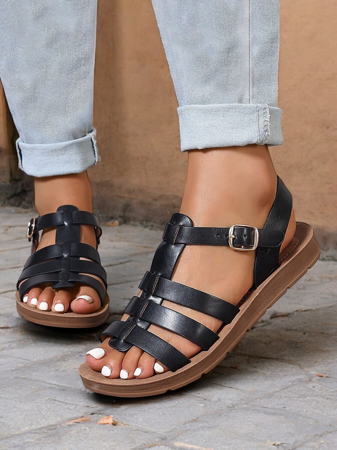 bekväma svarta gladiatorsandaler för kvinnor perfekta för strandsemester och fritidskläder 2025 - $26.99 –P6