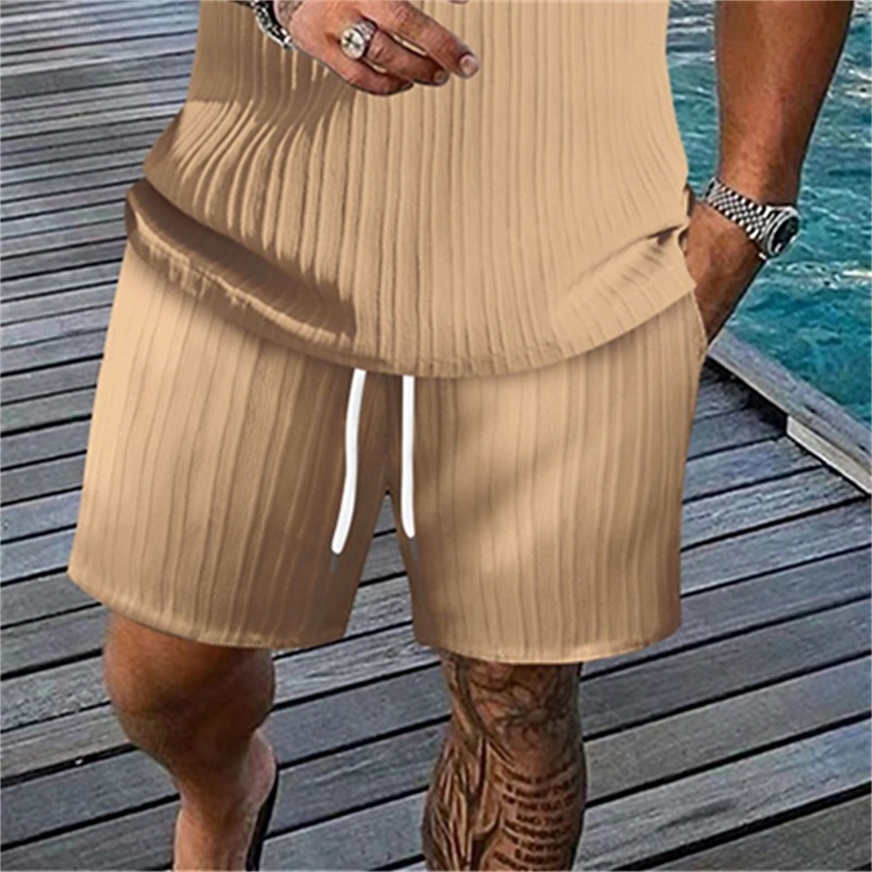 Herr 2 delar Skjorta set Sommar set Matchande set Casual skjorta Knapp upp skjorta Svart Vit Kungsblå Khaki grön Ljusblå Kortärmad Slät Krage Semester Dagligen Kläder Mode Ledigt Bekväm 2026 - $35.99 –P5