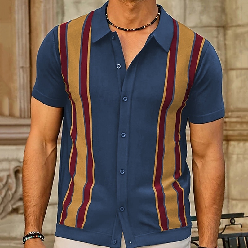 Férfi Button Up Polos Golfing Hétköznapi Sport Hajtóka Rövid ujjú Divat Alap Színes Kollázs Gombok Nyár Fekete Sötétkék Barna Button Up Polos 2025 - $28.99 –P1