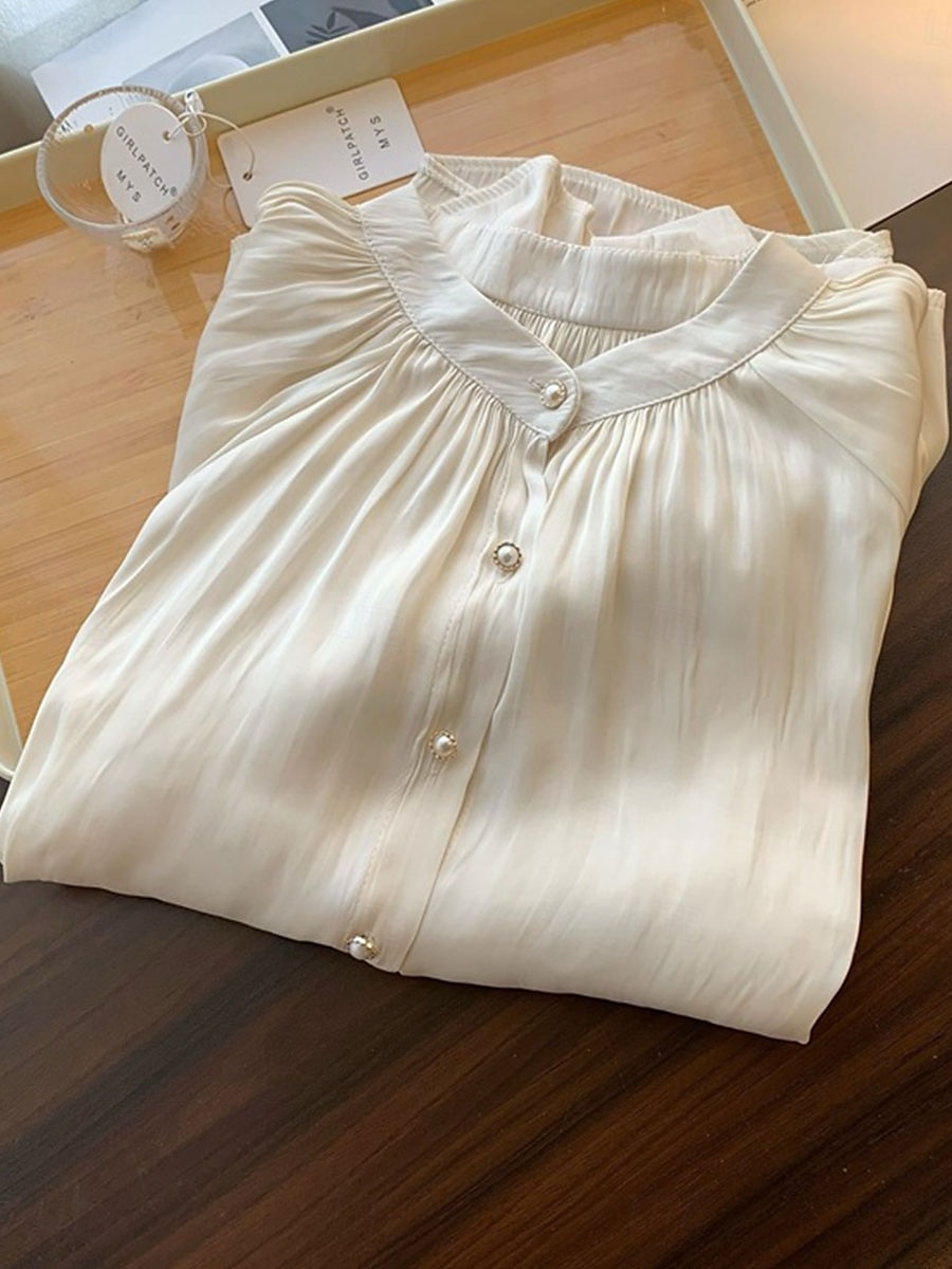 Dame Skjorte Helfarge Elegant Stilfull Fritid Langermet Høyhalset Vanlige topper Arbeid Daglig Ut på byen Svart Blå Kakifarget Beige Sommer Vår Høst 2025 - $39.99 –P9