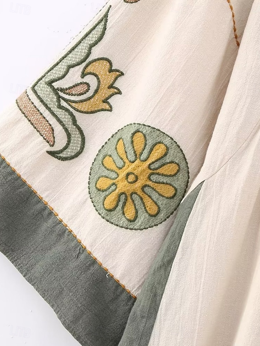 Dam Mini klänning Vardagsklänning A linjeklänning Boho-klänning bohemliv Ledigt Semester Dagligen Normal Blommig 3/4 ärm V-hals Beige Vår Höst 2025 - $42.99 –P10