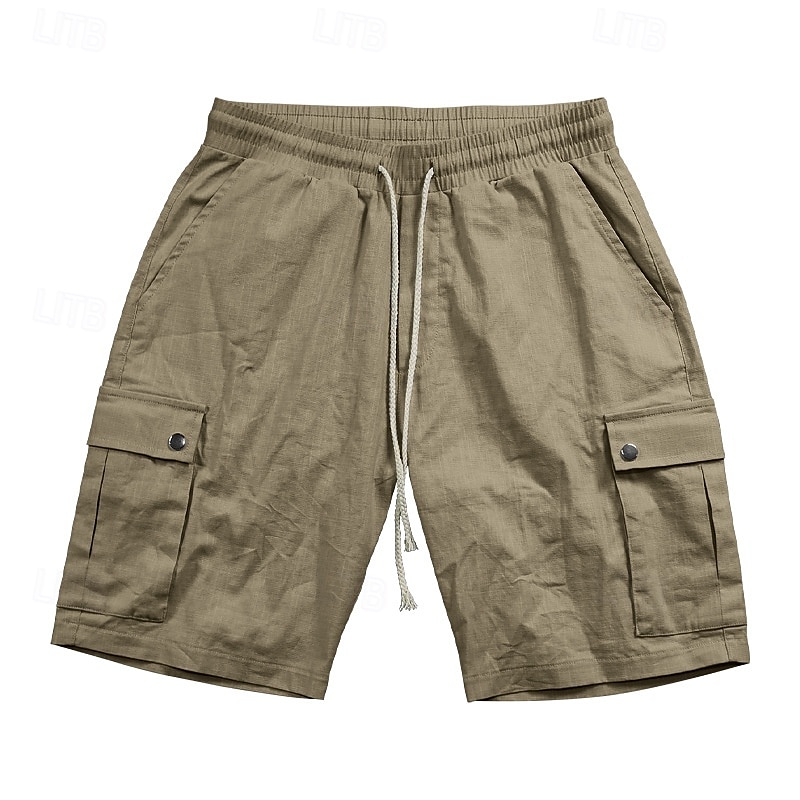 Men's Cargo Shorts Linen Shorts Summer Shorts Beach Shorts Drawstring Elastic Waist Multi Pocket Plain Comfort Breathable Knee Length Outdoor Work Daily Classic Style Casual Black White 2025 - $23.99 –P2