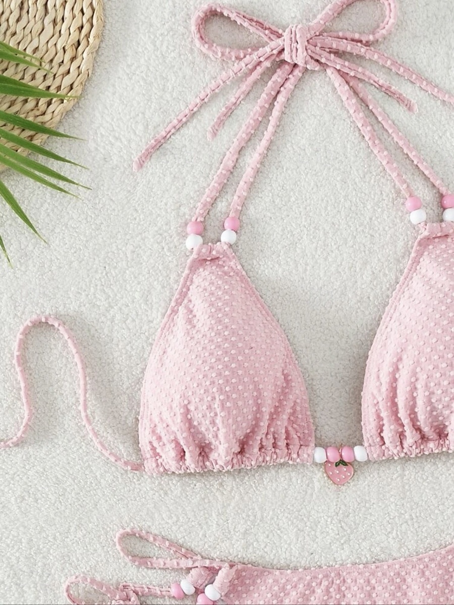 Dames Zwemkleding Bikini 2 stuks String Zwempak Blote rug Slank Vakantie Strand Kleding Effen Kleur Halternek Mouwloos Badpakken 2025 - $22.99 –P5