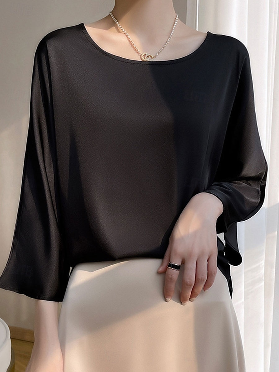 Dámské Halenka Pevná barva Elegantní stylové 3/4 délka rukávu Tričkový Běžné topy Dovolená Párty Práce Černá Vodní modrá Khaki Jaro Podzim 2025 - $27.99 –P4