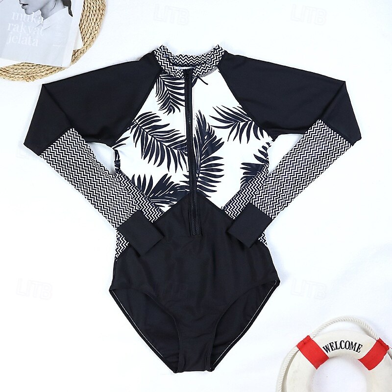 Femme Maillot Anti UV Maillot de bain 1 pièce Protection solaire UV UPF50+ Poids Léger manche longue Spandex Le Maillot de corps Maillot de bain Zip sur le devant Natation Surf Plage Sports nautiques de 2025 ? $31.99 –P5