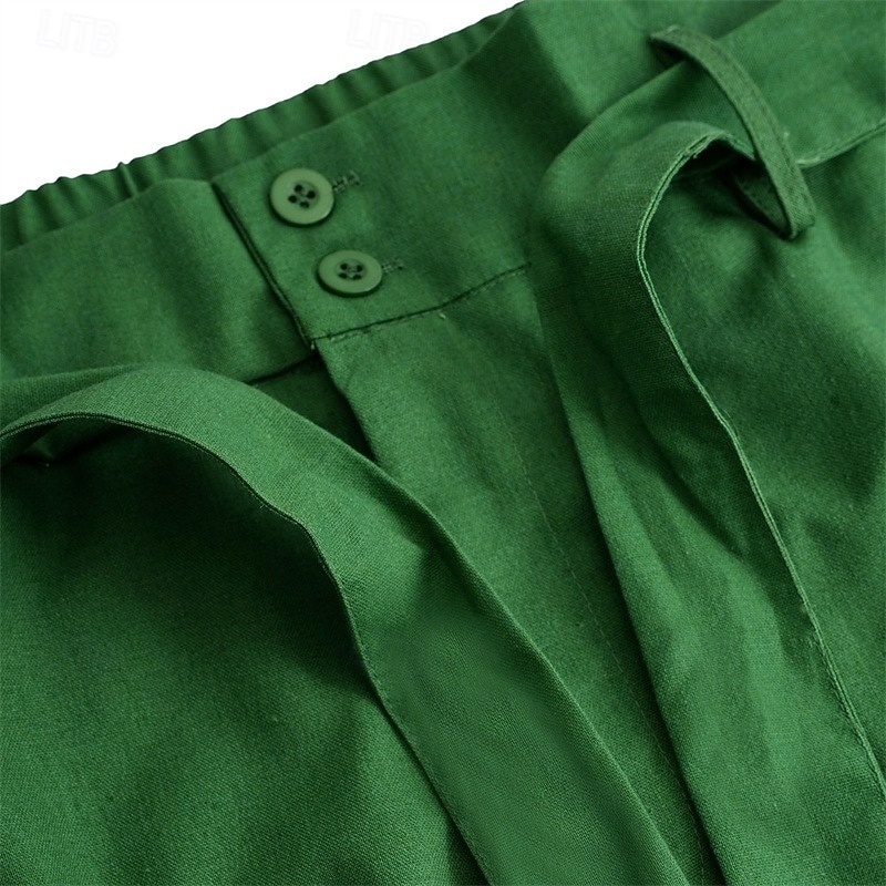 Муж. Льняные брюки Штаны Летние штаны Мешковатые брюки Эластичная талия Прямая нога Полотняное плетение Комфорт Дышащий Полная длина на открытом воздухе Повседневные Пляж Отпуск Мода Черный Белый 2026 - $29.99 –P11