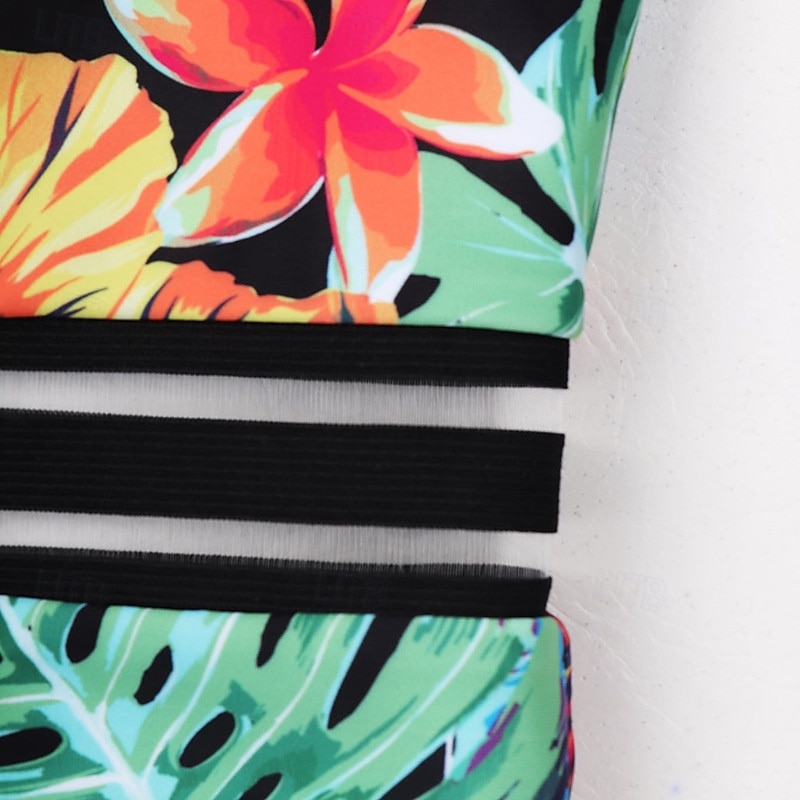 Women's Swimwear One Piece Swimsuit Backless Zipper Vacation Tropical Floral Graphic Halter Neck Sleeveless Bathing Suits 2025 - $28.99 –P4