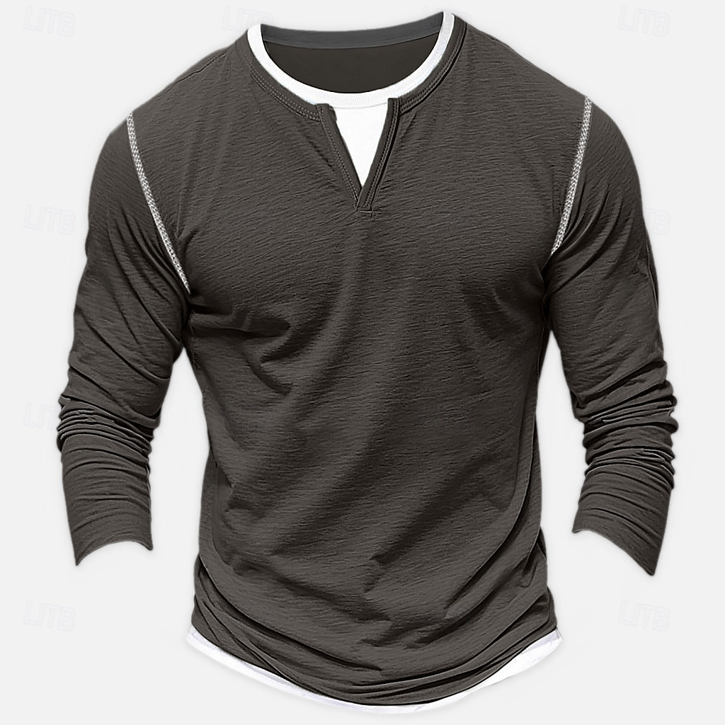 Herr Skjorta T-shirt med V-ringad Långärmad tröja Bambu-t-shirt Långärmad V-hals Vår & Höst Ensfärgat Lappverk Dagligen Ledigt Gatustil falska två stycken Utomhus Gata Casual Ljusblå Ljusgrön Mörkgrå 2025 - $25.99 –P6