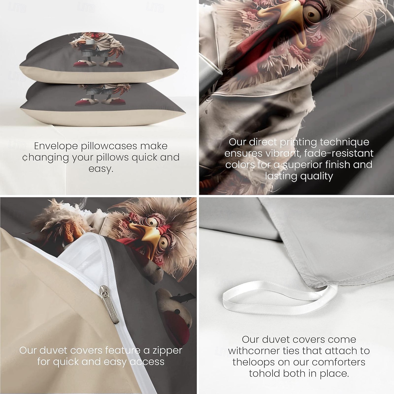 set copripiumino con stampa divertente di gallo, 100% cotone, tessuto morbido e traspirante, include copripiumino e federe, ipoallergenico e delicato sulla pelle, lavabile in lavatrice, resistente, confortevole del 2025 a $60.99 –P16
