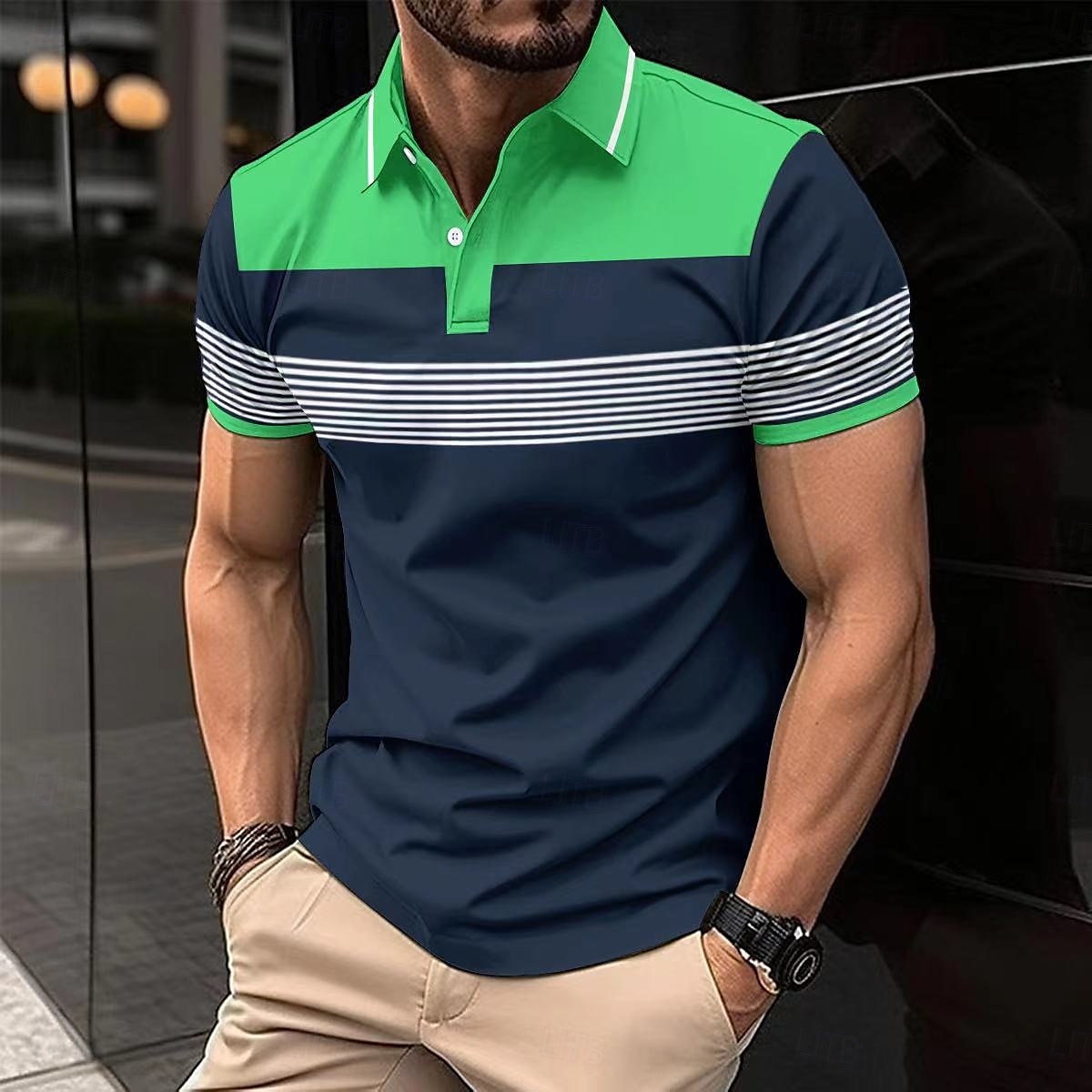 Herre Business Polo Golf skjorte Virksomhet Avslappet Knaphul Klassisk Kortermet Fargeblokk Stribe Lapper Knapper Sommer Vår & Vinter Hvit Rød Oransje Grønn Kakifarget Grå Business Polo 2025 - $21.99 –P12