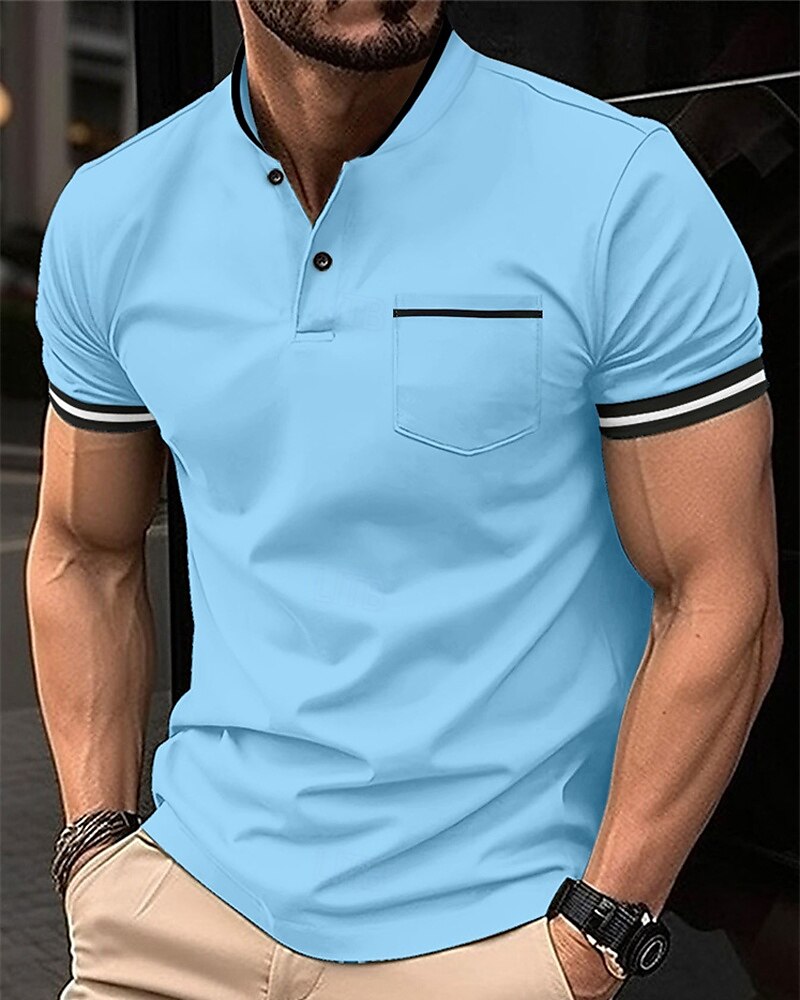 Herren Golfhemd Golf Poloshirts Arbeit Casual Ständer Kurzarm Basic Modern Farbblock Patchwork Knopf Frühling Sommer Regular Fit Wein Schwarz Weiß Himmelblau Khaki Grau Golfhemd 2025 - $17.99 –P1