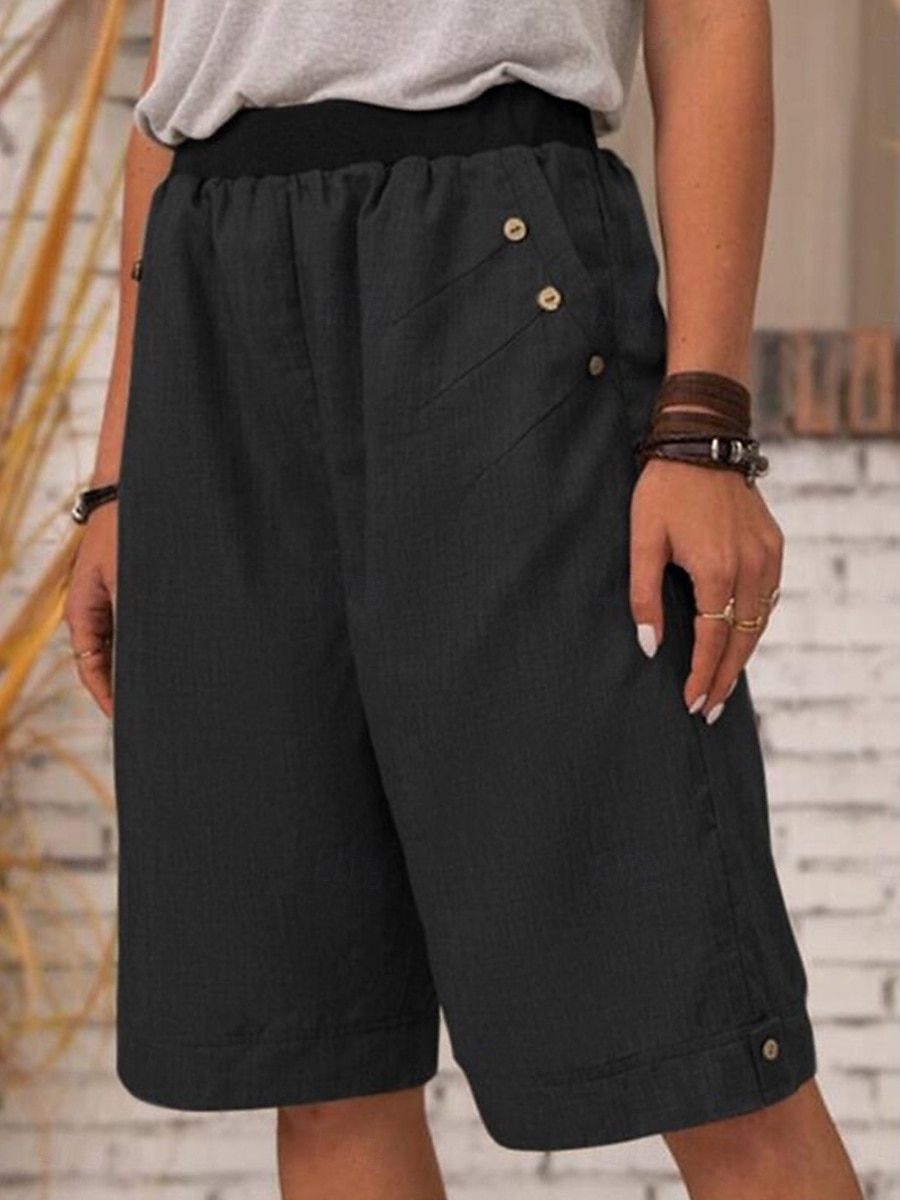 Жен. Нормальная Брюки-капри Искусственный хлопок и лен Шорты Летние шорты Повседневный / спортивный Короткие Нормальная Сплошной цвет Пэчворк Карман Быстровысыхающий Воздухопроницаемость Мягкий 2026 - $17.49 –P4