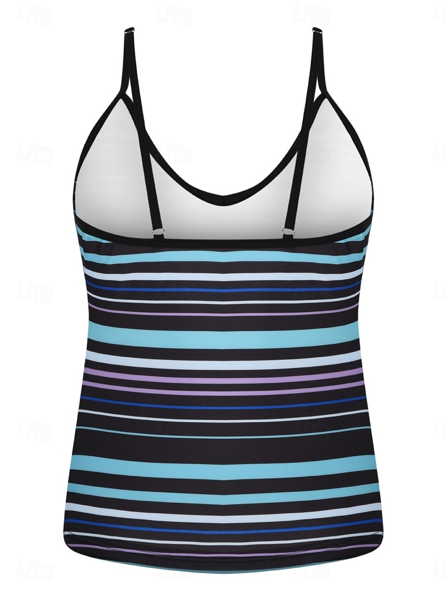 Dam Badkläder Tankini 2 st Pojkeben Baddräkt Öppen rygg Hög midja Semester Standkläder Rand V-hals Ärmlös Baddräkter 2025 - $25.99 –P13