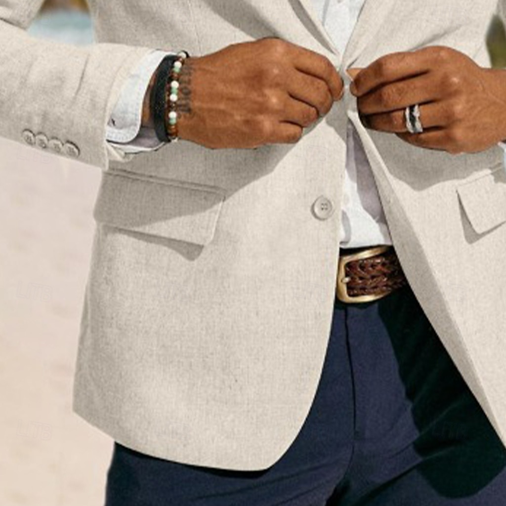 Blazer en lin pour hommes veste de sport mode décontractée été unis blazer bleu poussiéreux gris clair bleu foncé coupe ajustée à simple boutonnage un bouton de 2025 ? $78.99 –P2