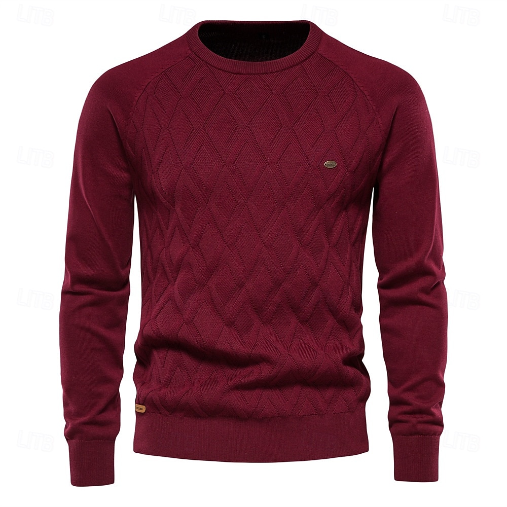 Herr Pullover tröja Sticka Ensfärgat Rund hals Stickat Elegant Jul Utomhus Kläder Raglanärm Vår Höst Svart Rubinrött S M L 2025 - $36.99 –P7