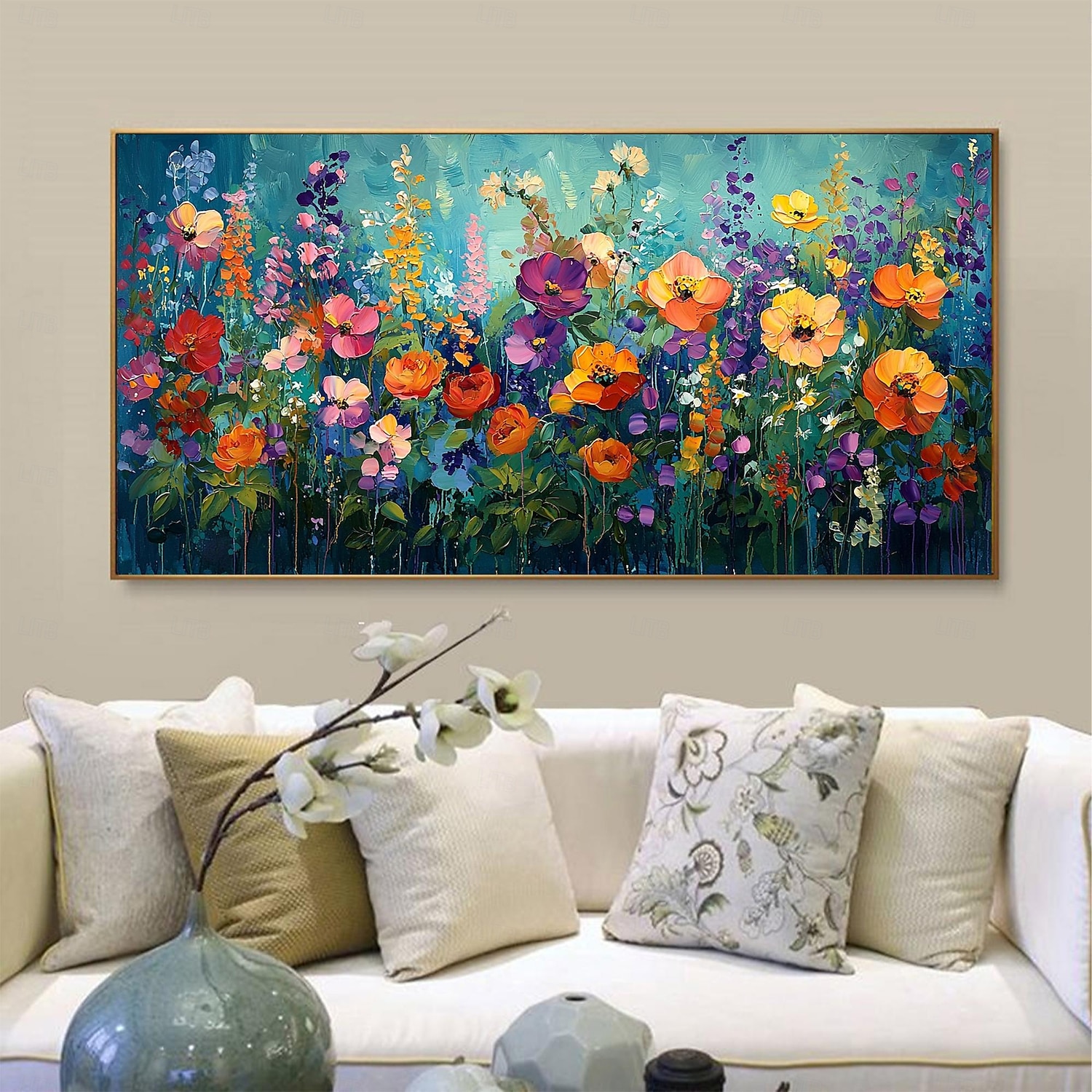 Peinture à l'huile originale faite à la main de fleurs colorées sur toile, peinture abstraite de groupe de fleurs à texture, art mural pour la décoration intérieure avec cadre tendu/sans cadre de 2025 ? $166.99 –P2