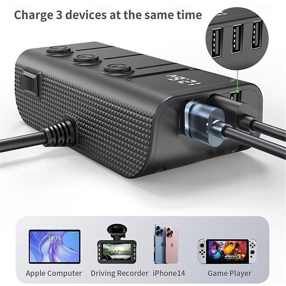 3 Way Car Cigarette Lighter Socket Splitter DC 12V/24V Power Charger Adapter with 3 USB Ports  1 Type-C Port  1 PD Fast Charge Port 2025 - $35.99 –P13