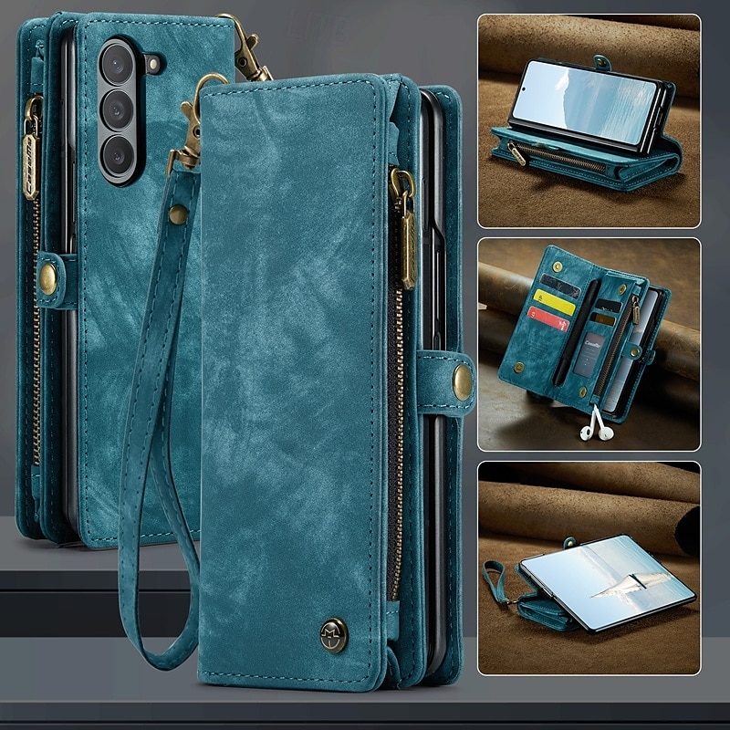 Phone Case For Samsung Galaxy Z Fold 6 Z Fold 5 Z Fold 4 Wallet Case with Stand Holder Zipper with Wrist Strap Retro TPU PU Leather 2025 - $34.99 –P11