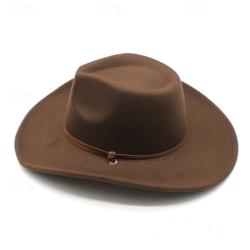 Homme Chapeau de soleil Chapeau de cowboy Chapeau Fedora Trilby Noir Rouge Laineux Le style rétro Mode 18ème siècle État du Texas du quotidien Le thème de la fête Couleur unie / unie Ecran Solaire de 2025 ? $20.99 –P6