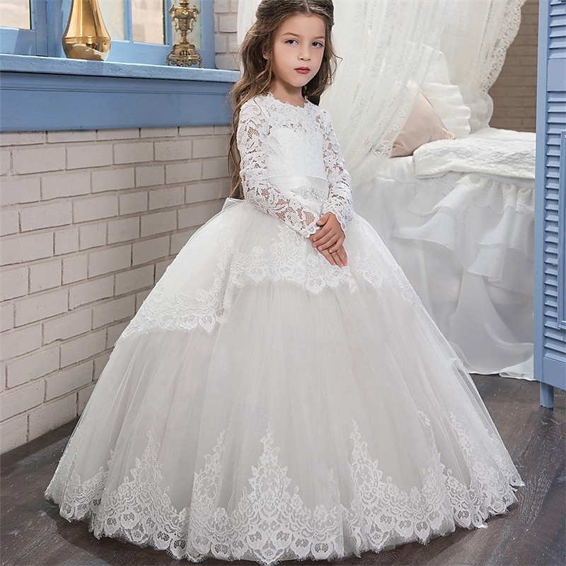 Blumenmädchenkleid Kinder Mädchen Prinzessinenkleid Leistung Hochzeit Party Elegant Schön Gitter Feste Farbe Langarm Rundhalsausschnitt Hellgelb Hellrosa 4 Jahre + 2025 - $78.99 –P7