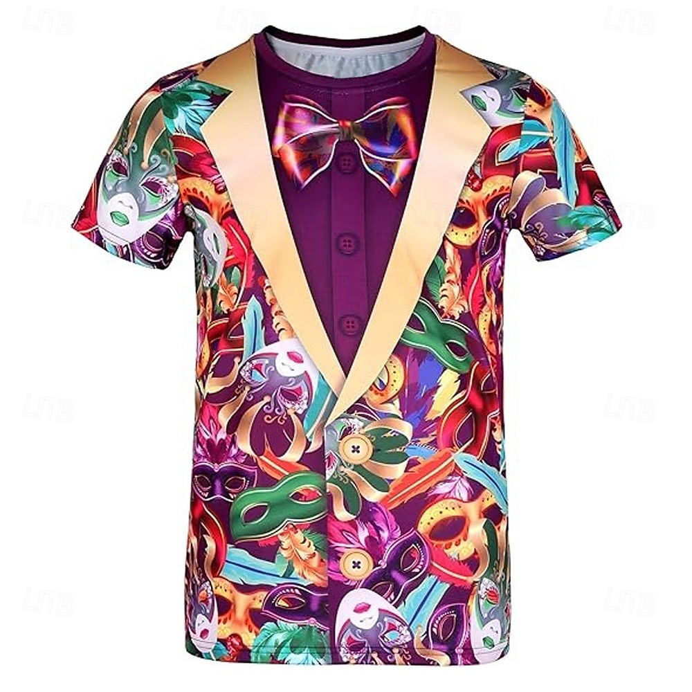 Mardi gras Férfi Tuxedo Jelmez Póló Rövid ujjú póló 3D nyomtatás Terített nyak Ing Túlzott Dizájn Parti Szabadság Klub Rubin Nyár Tavasz Ruházat S M L XL XXL XXXL 2025 - $15.99 –P4