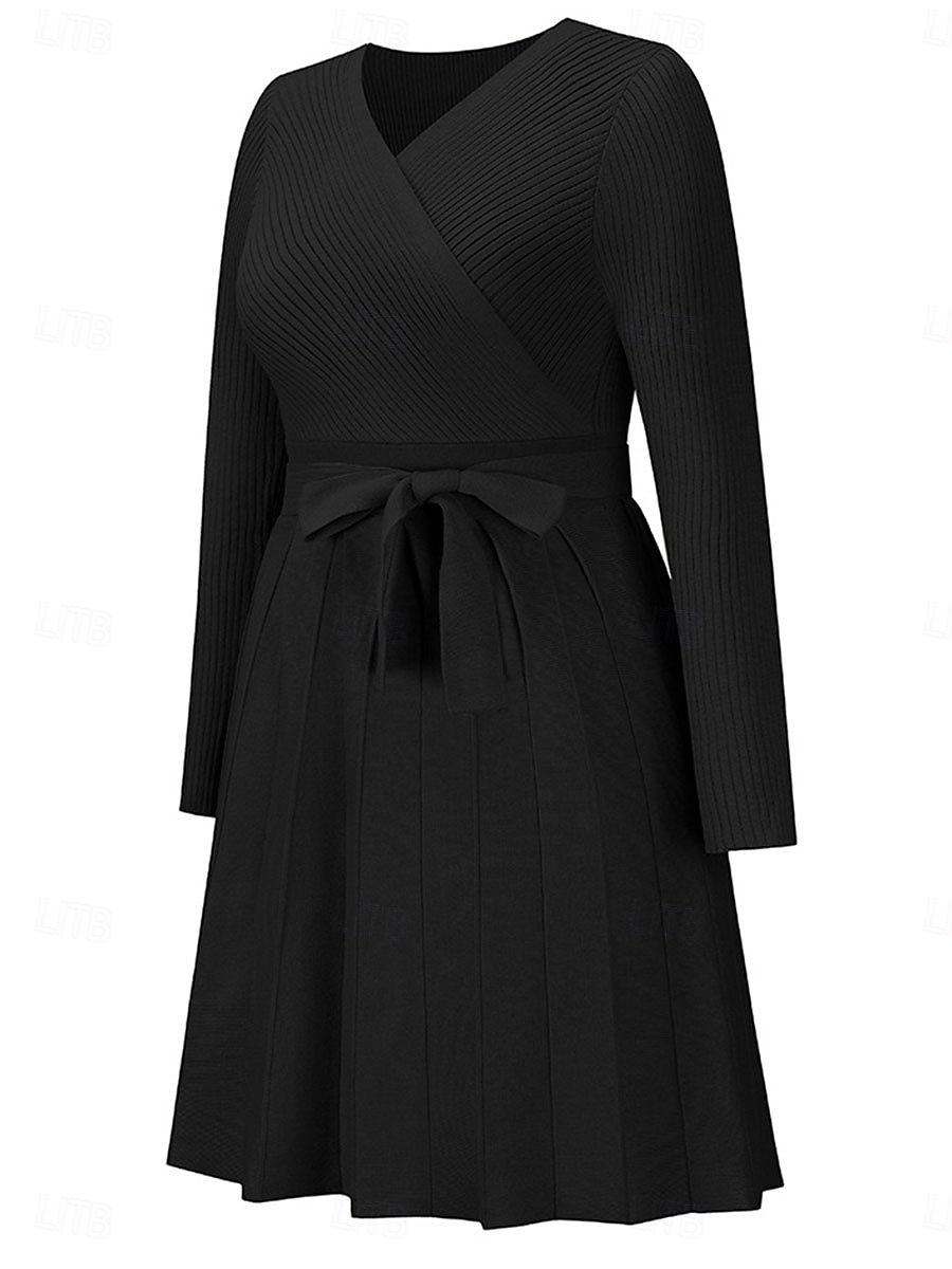 Femme Robe mi-longue Robe Pull Robe Trapèze Elégant mode Décontractées Vacances du quotidien Standard Plein Sans Manches Col V Noir Gris Automne Hiver de 2025 ? $64.99 –P4
