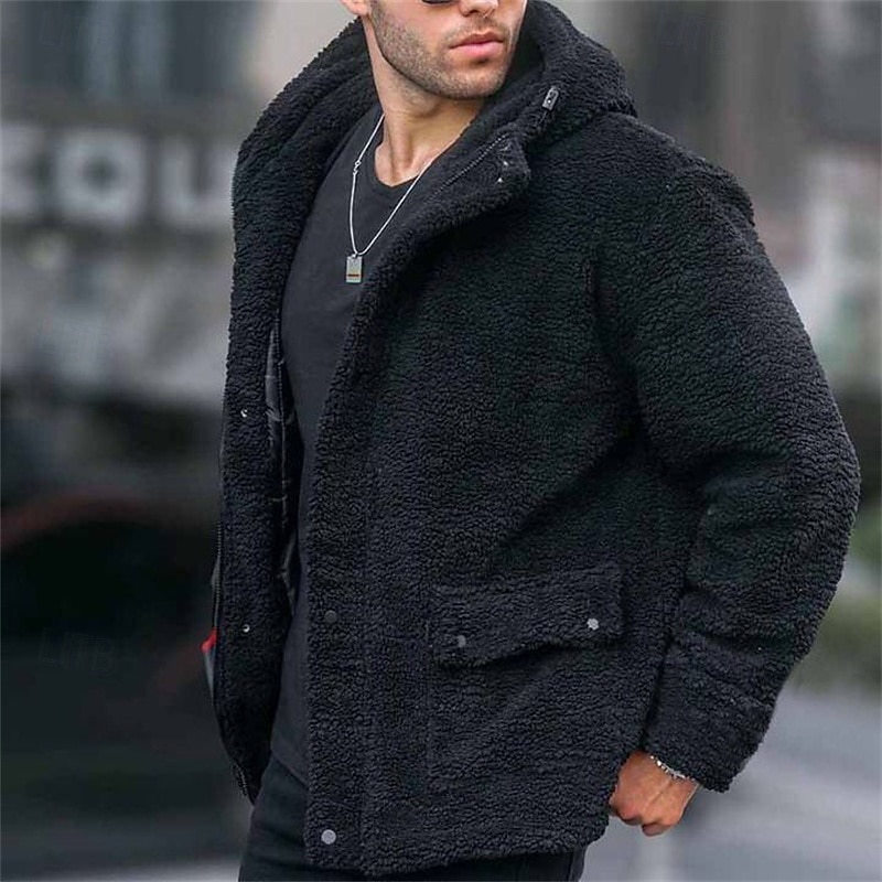Męskie kurtka puchowa Kurtka polarowa Pluszowy płaszcz Zwykła kurtka Urlop Codzienny Keep Warm Kieszeń Polar Jesień i zima Równina Moda Moda miejska Kaptur Regularny Morelowy Czarny Khaki Kurtki 2026 - $41.99 –P4