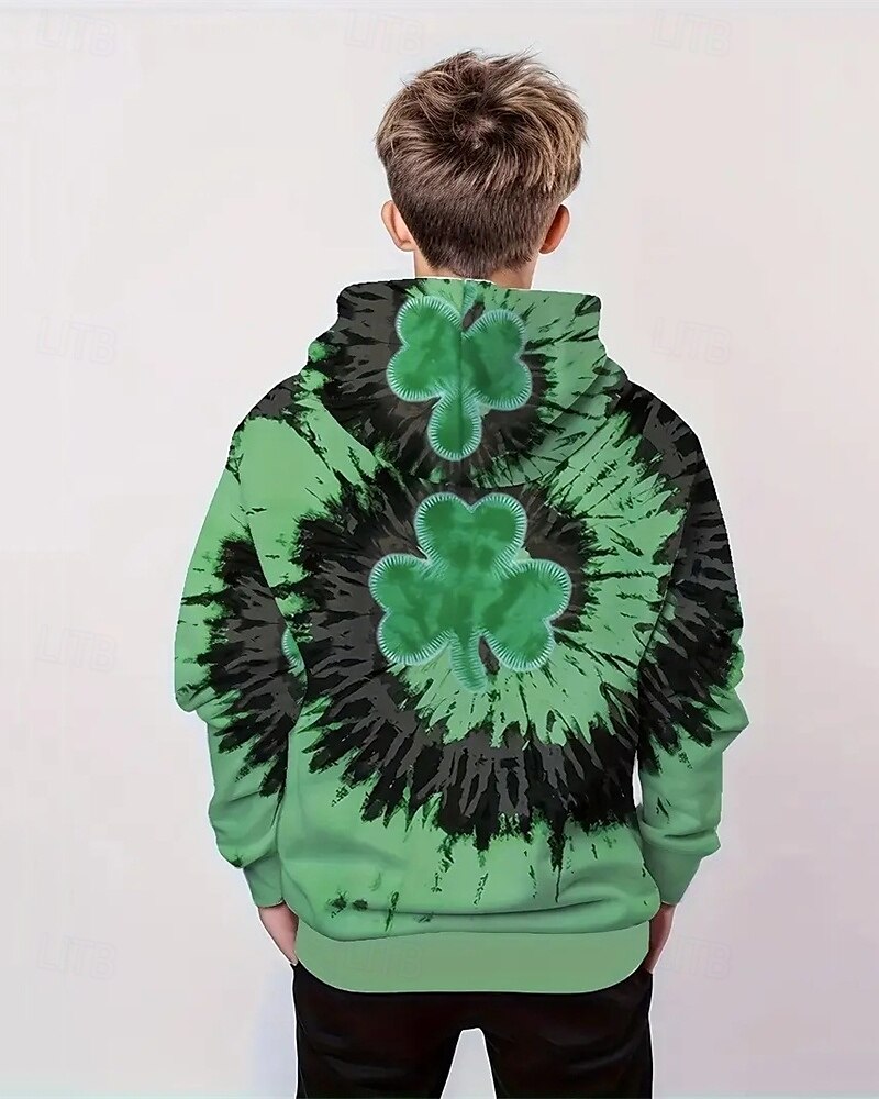 St Patrick Pojkar 3D Grafisk Knytbatik Huvtröja Långärmad Vår Höst Mode Streetwear Barn 4-12 år Huva Utomhus Ledigt Dagligen Normal 2025 - $18.99 –P2