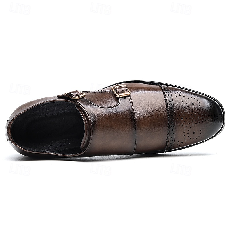Men's Brown Faux Leather Double Monk Strap Dress Shoes with Brogue Detailing, Classic Style for Wedding, Formal and Business Wear 2025 - $54.99 –P4