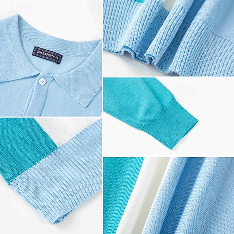 Herren Polos mit Knöpfen Golfhemd Casual Sport Kargen Langarm Modisch Basic Farbblock Patchwork Knopf Frühling Herbst Schwarz Blau Polos mit Knöpfen 2025 - $28.99 –P5