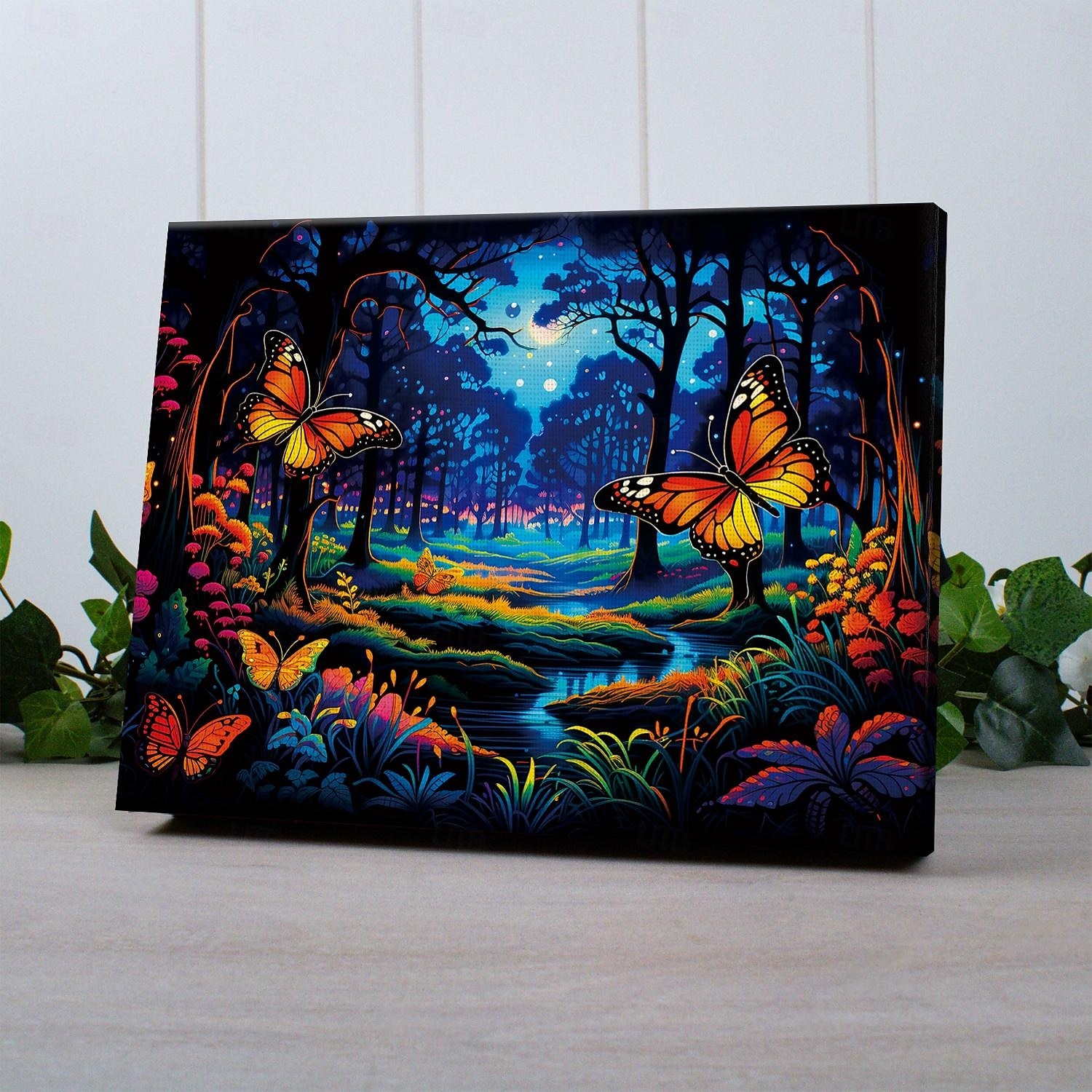 trippy led canvas väggkonst led upplyst väggdekor 2aa batteridriven upplyst canvastryck led ljus kök sovrum eller heminredning fjärilar skog 2025 - $50.99 –P3