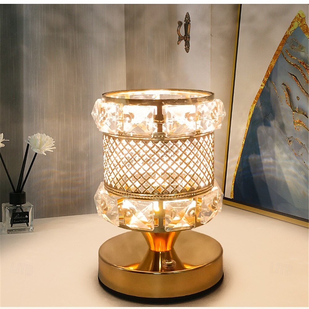 metall krystall skrivebordslampe - usb oppladbar dekorativ lampe med tri-farget dimming for stue, bar, uteservering, fest, festivalatmosfære, nattlys  & leselampe 2025 - $67.99 –P1