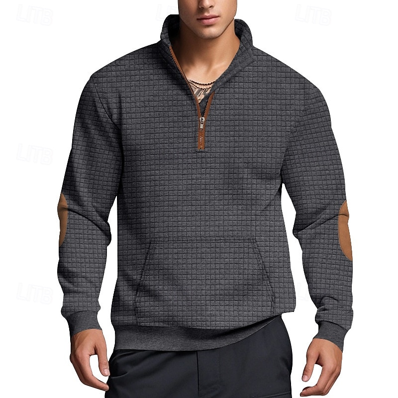 Herren Sweatshirt Pullover Sweatshirt mit Viertelreißverschluss Schwarz Marineblau Khaki Hellgrau Dunkelgray Troyer Halber Reißverschluss Glatt Sport & Natur Täglich Festtage Strassenmode Cool Retro 2025 - $31.99 –P6