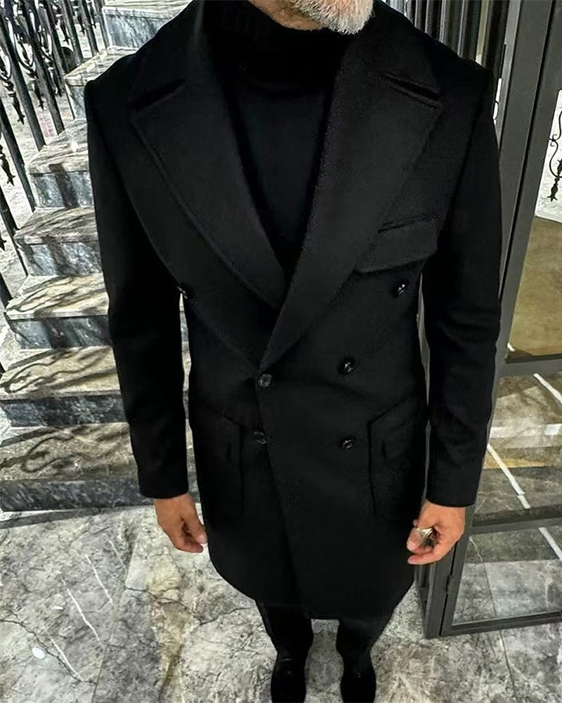 Herr Rock Trenchcoat Semester Dagligen Höst vinter Polyester Håller värmen Ytterkläder Kläder Mode Klassisk Slät Ficka Kavajslag Dubbelknäppt 2025 - $58.99 –P1