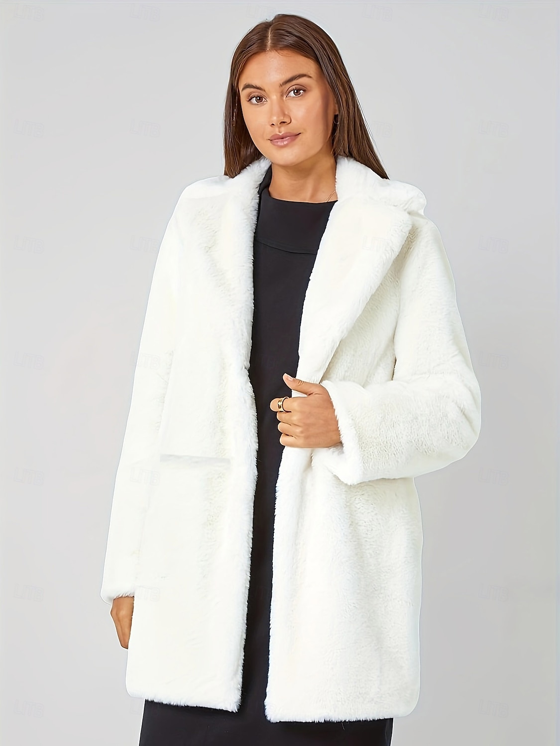 Damen Mantel aus Kunstpelz warm halten Komfortabel Tasche Gestrickt Elegant Modisch Täglich Süß Feste Farbe Heim Casual Freizeitskleidung Einreihiger Verschluss Standard Kargen Schlank Langarm 2025 - $73.99 –P5