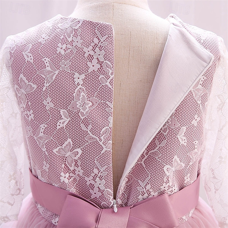 Blomsterpikekjole Barn Jente Prinsesse kjole Ytelse Bryllup Fest Elegant Vakker Netting Helfarge Kortermet Crew-hals Rosa 4 år + 2025 - $38.99 –P8