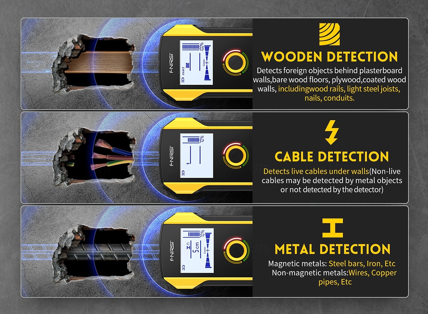 Portable Handheld Wall Scanner Wooden AC Wires Metal Pipes Rebars Detecting Tool Indicator Light Drill Hole Tool 2025 - $132.99 –P8
