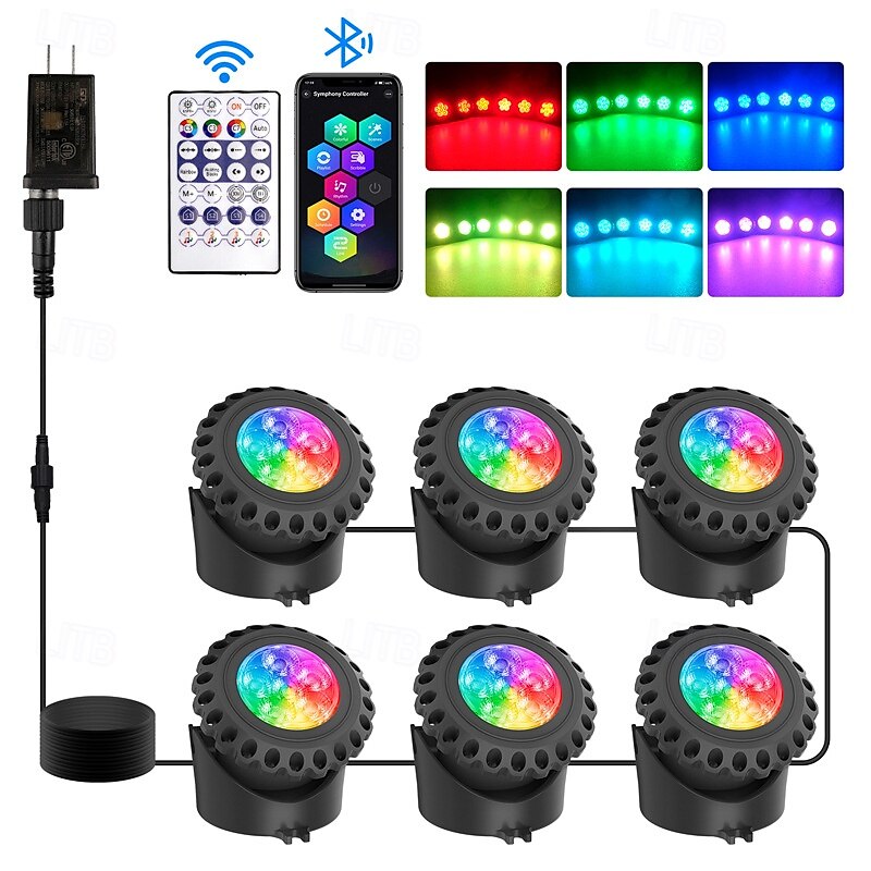 2025年 1個 6ヘッド RGB 水中ライト - リモート & Bluetooth アプリ制御 LED プールライト、RGB カラー変更、IP68 防水、プール、水槽、噴水用、米国プラグ  コレクション – $97.99 –P1