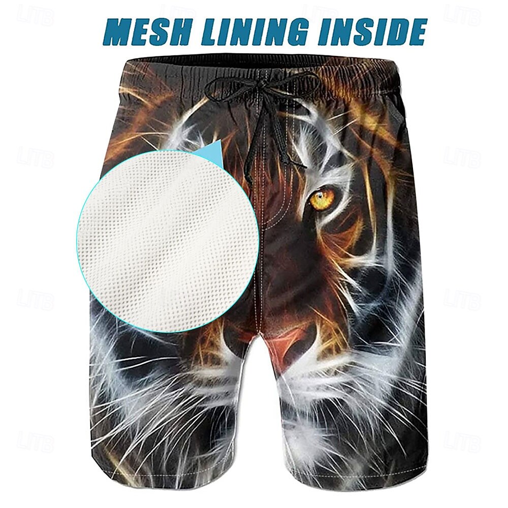 Men's Animal Tiger Swim Trunks Swim Shorts Board Shorts Mid Waist Streetwear Hawaiian Casual Daily Holiday Pocket Drawstring Elastic Waist Designer Clothing Apparel 2025 - $17.99 –P2